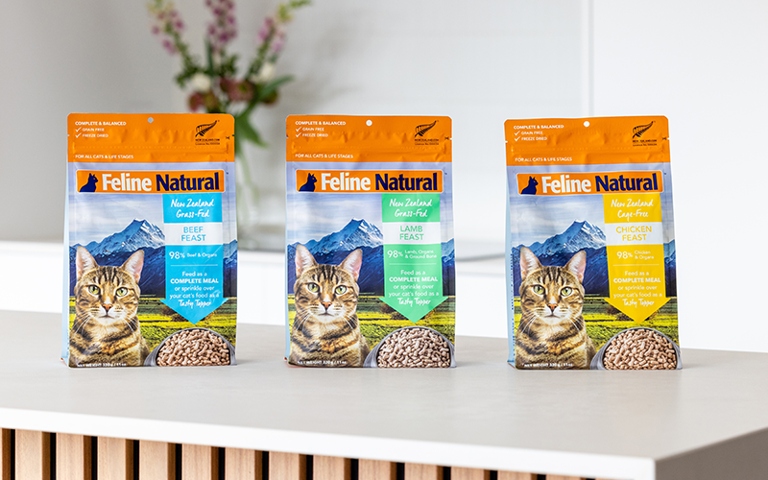 Feline Natural sources high-quality ingredients from New Zealand and Australia.