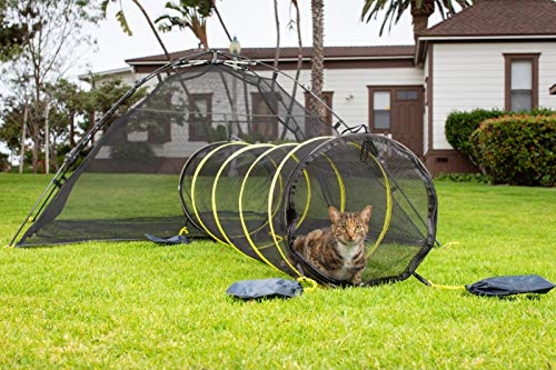 The average size of a portable outdoor cat enclosure is 10 feet by 10 feet.